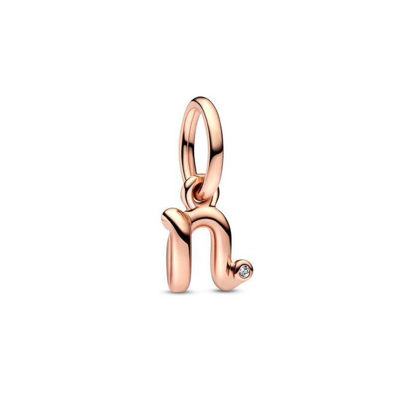 Rose Gold Plated Alphabet Series Charm Beads Fit Original Pandora925 Sterling Silver Bracelet DIY Jewelry