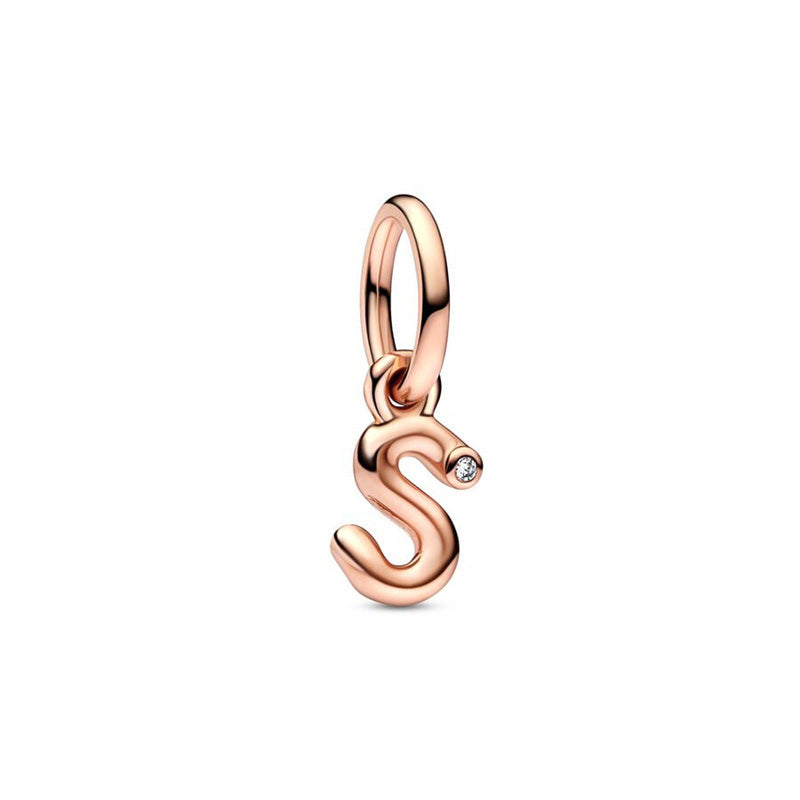 Rose Gold Plated Alphabet Series Charm Beads Fit Original Pandora925 Sterling Silver Bracelet DIY Jewelry