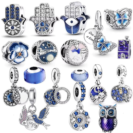 Blue Devil's Palm Eye，Moon-Watching Fox，Butterfly Dangle Charms Beads Fit Original 925 Sterling Silver Pan Bracelet Jewelry