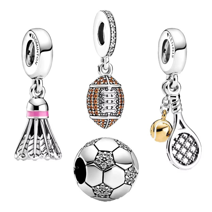 Multiple Series Balls Bead American Football，Badminton Dangle Charm Jewelry Fit Original 925 Sterling Silver Pan Brand Bracelet