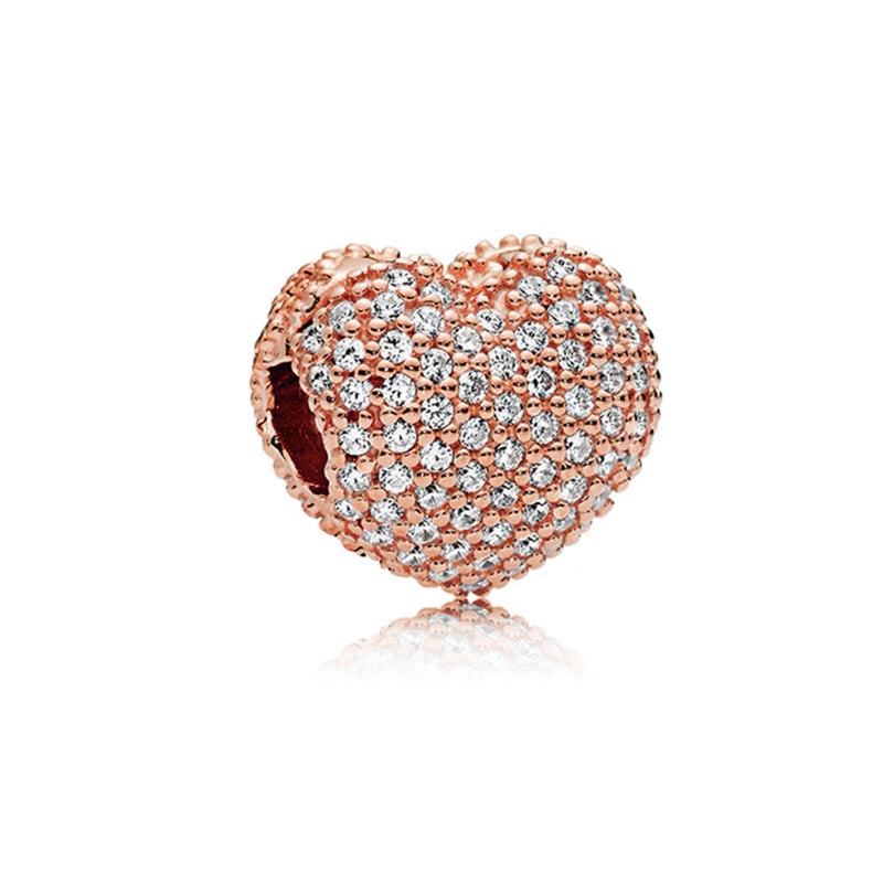 Rose Gold Heart Charm Bead Fit Original Pandora Silver 925 Bracelet DIY Jewelry MZ1002