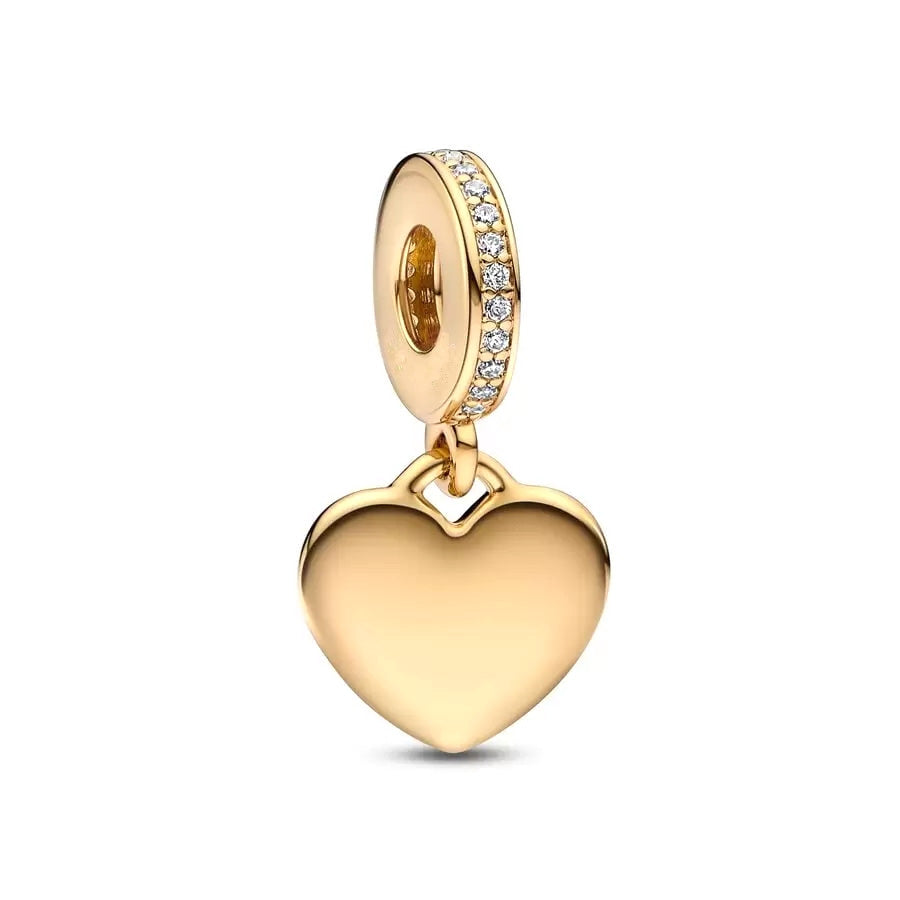 Gold plated Heart Charm Bead Fit Original Pandora Bracelet DIY Jewelry DZ1026