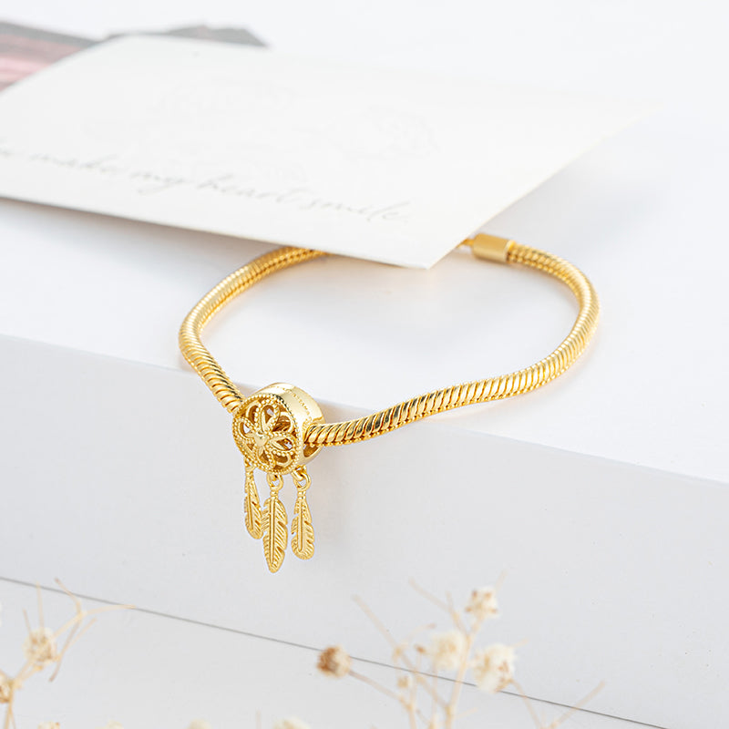 Gold plated Dreamcatcher Charm Bead Fit Original Pandora Bracelet DIY Jewelry DZ103