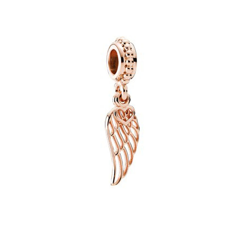 Rose Gold Plated Dangle Feather Charm Beads Fit Original Pandora 925 Sterling Silver DIY Jewelry MD1038