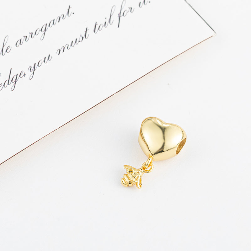 Gold plated Bee-shaped heart Charm Bead Fit Original Pandora Bracelet DIY Jewelry DZ1040