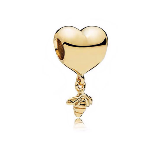 Gold plated Bee-shaped heart Charm Bead Fit Original Pandora Bracelet DIY Jewelry DZ1040