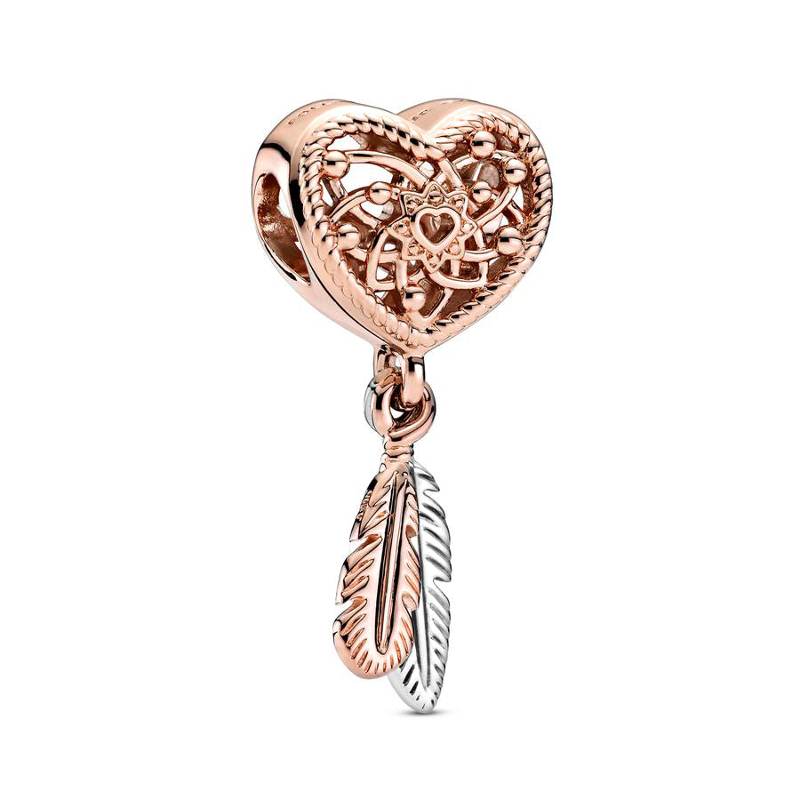 Rose Gold Plated Dangle Feather Charm Beads Fit Original Pandora 925 Sterling Silver DIY Jewelry MD104