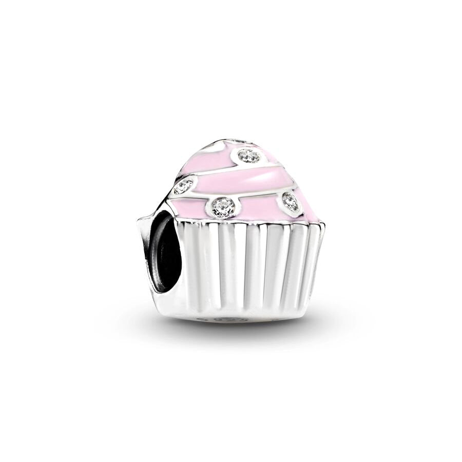 Pink Cupcake Charm Bead Fit Original 925 Sterling Silver Pandora Bracelet DIY Women Jewelry Gift SS108