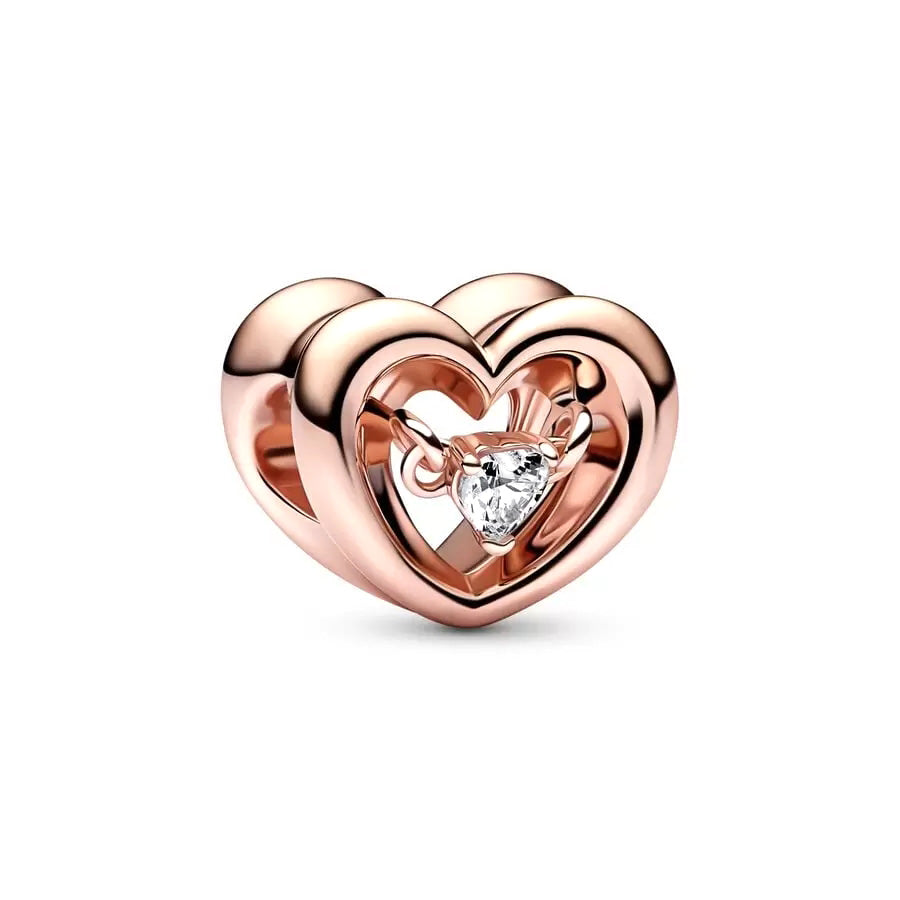 Rose Gold Heart Charm Bead Fit Original Pandora Silver 925 Bracelet DIY Jewelry MZ1095