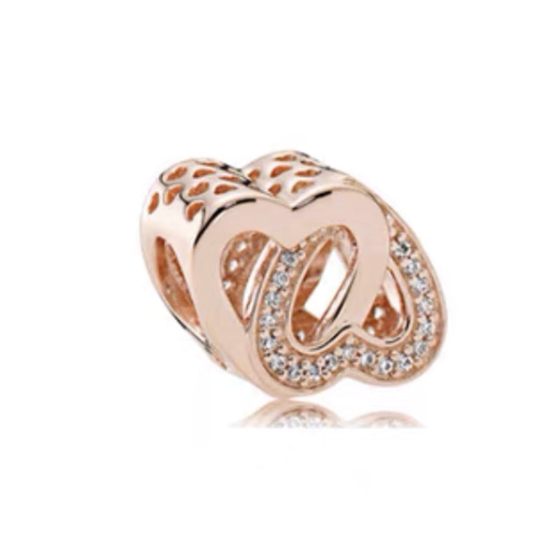 Rose Gold Heart Charm Bead Fit Original Pandora Silver 925 Bracelet DIY Jewelry MZ1097