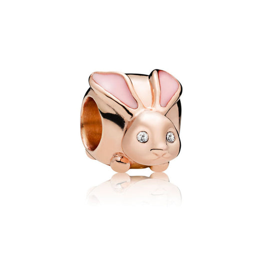 Rose Gold Rabbit Charm Bead Fit Original Pandora Silver 925 Bracelet DIY Jewelry MZ1110