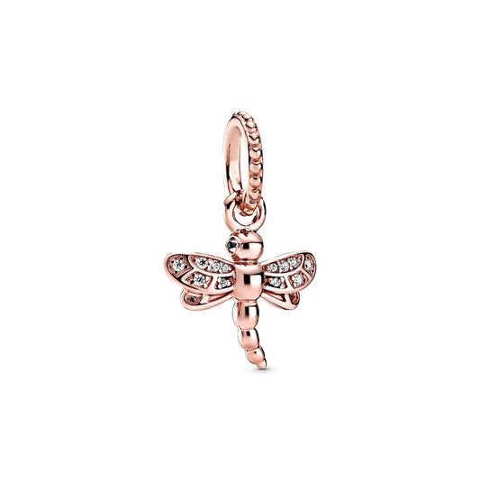 Rose Gold Plated Dangle Dragonfly Charm Beads Fit Original Pandora 925 Sterling Silver DIY Jewelry MD1121