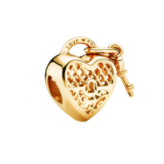 Gold Plated Series Love you Charm Bead Fit Original Pandora 925 Sterling Silver Bracelet DIY Jewelry ZZ1149