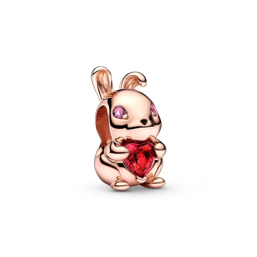 Rose Gold Rabbit Charm Bead Fit Original Pandora Silver 925 Bracelet DIY Jewelry MZ1151