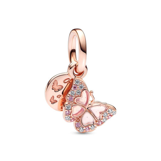 Rose Gold Plated Dangle Butterfly Charm Beads Fit Original Pandora 925 Sterling Silver DIY Jewelry MD1166