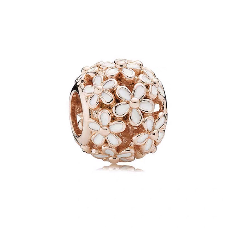 Rose Gold Spherical Charm Bead Fit Original Pandora Silver 925 Bracelet DIY Jewelry MZ1183