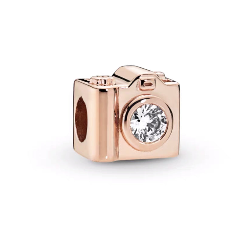 Rose Gold Camera Charm Bead Fit Original Pandora Silver 925 Bracelet DIY Jewelry MZ1296