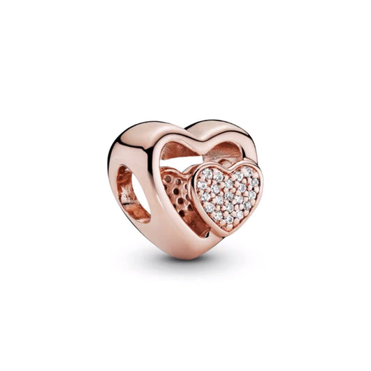 Rose Gold Heart Charm Bead Fit Original Pandora Silver 925 Bracelet DIY Jewelry MZ1312