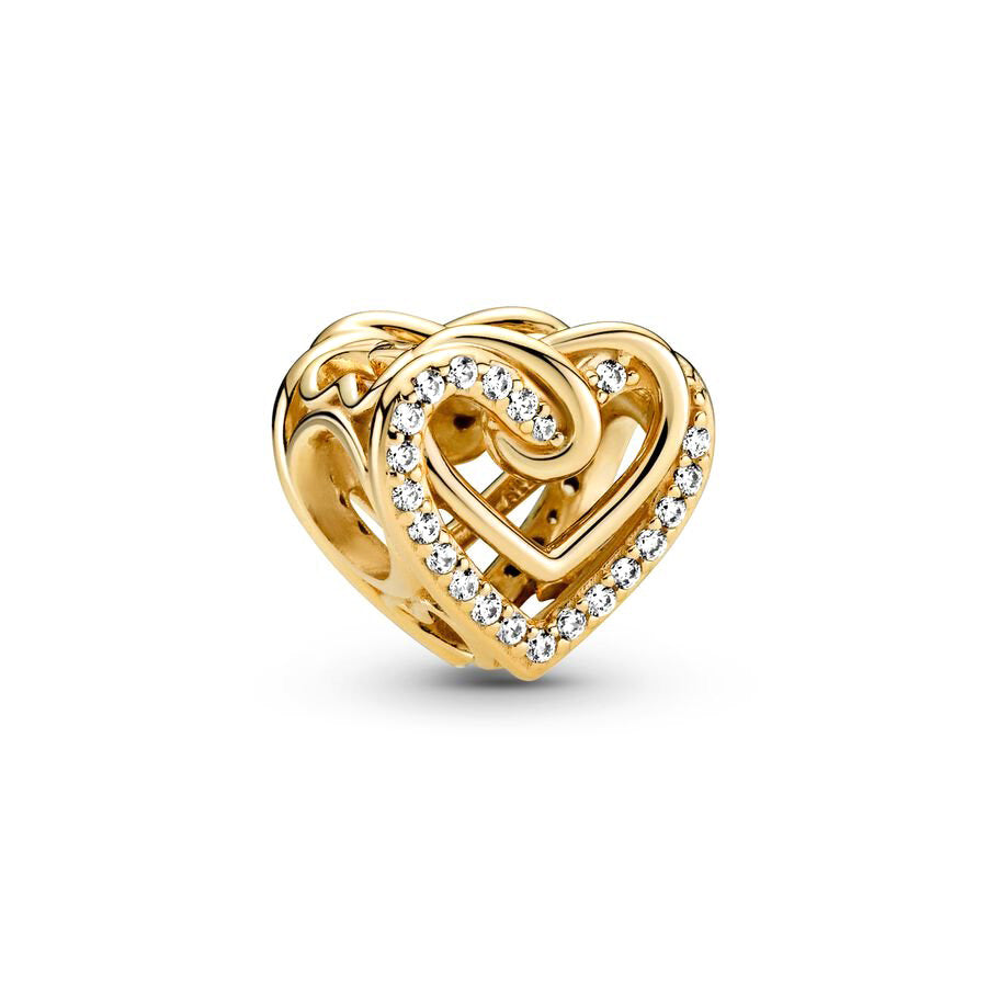 Gold Plated Series Heart Charm Bead Fit Original Pandora 925 Sterling Silver Bracelet DIY Jewelry ZZ132