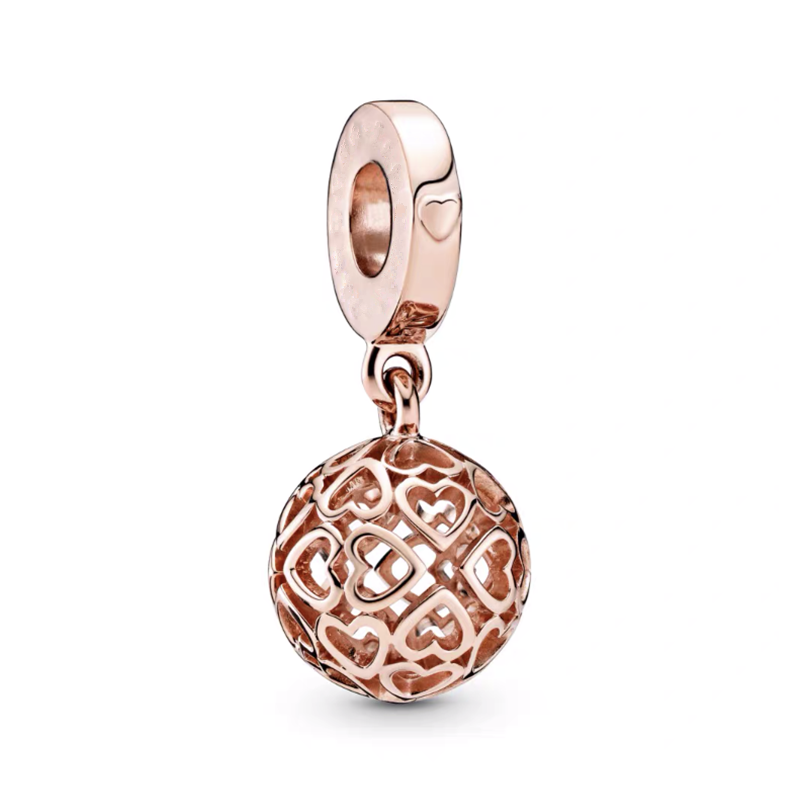 Rose Gold Plated Dangle Love Heart Ball Charm Beads Fit Original Pandora 925 Sterling Silver DIY Jewelry MD1343