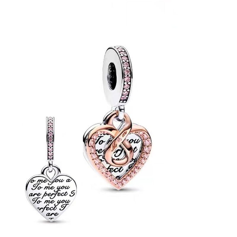 Rose Gold Plated Dangle Heart Charm Beads Fit Original Pandora 925 Sterling Silver DIY Jewelry MD1347