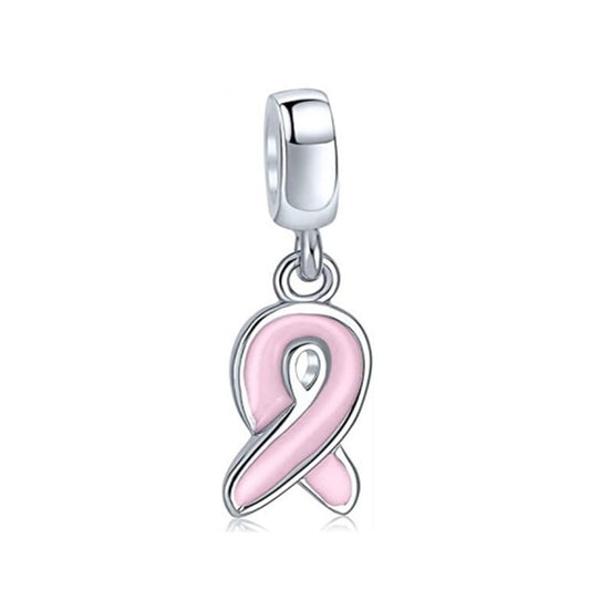 Pink Ribbon Charm Bead Fit Original 925 Sterling Silver Pandora Bracelet DIY Women Jewelry SS1358