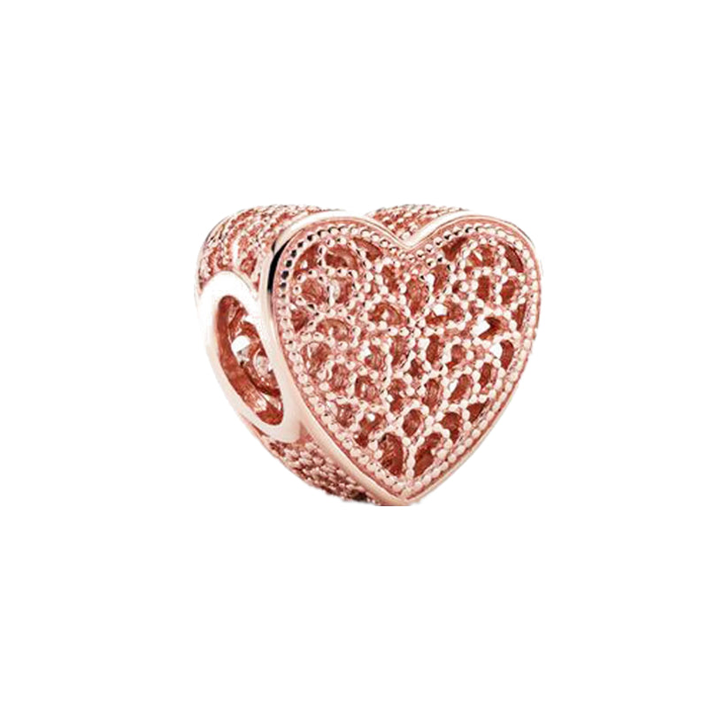 Rose Gold Heart Charm Bead Fit Original Pandora Silver 925 Bracelet DIY Jewelry MZ1361