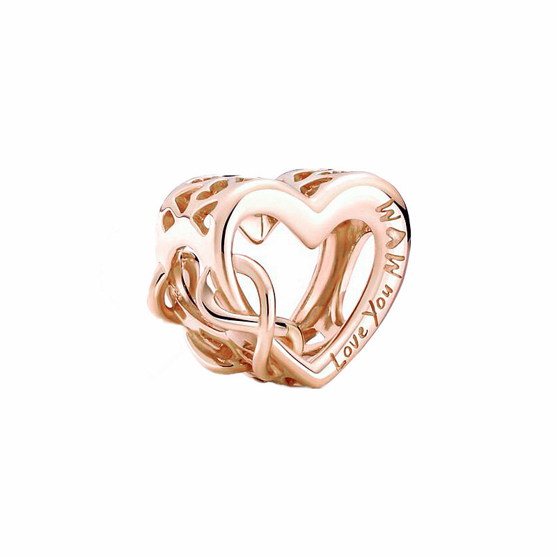 Rose Gold Heart Charm Bead Fit Original Pandora Silver 925 Bracelet DIY Jewelry MZ1388