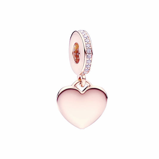 Rose Gold Plated Dangle Heart Charm Beads Fit Original Pandora 925 Sterling Silver DIY Jewelry MD1415