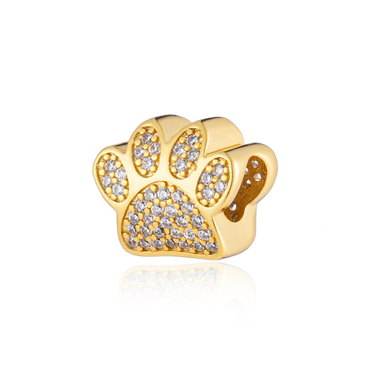 Gold Plated Series Paw Charm Bead Fit Original Pandora 925 Sterling Silver Bracelet DIY Jewelry ZZ1435