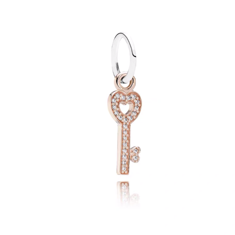 Rose Gold Plated Dangle Key Charm Beads Fit Original Pandora 925 Sterling Silver DIY Jewelry MD1436