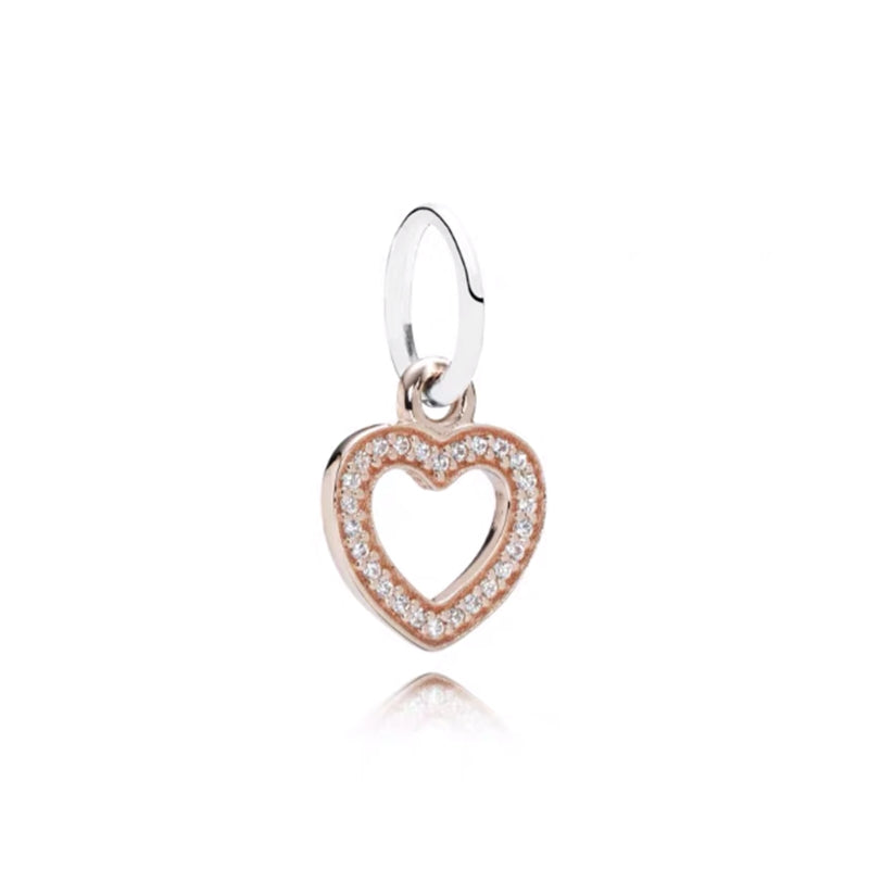 Rose Gold Plated Dangle Heart Charm Beads Fit Original Pandora 925 Sterling Silver DIY Jewelry MD1439