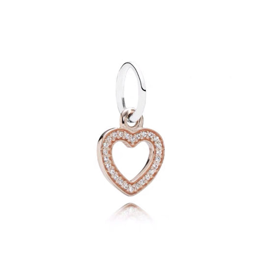 Rose Gold Plated Dangle Heart Charm Beads Fit Original Pandora 925 Sterling Silver DIY Jewelry MD1439