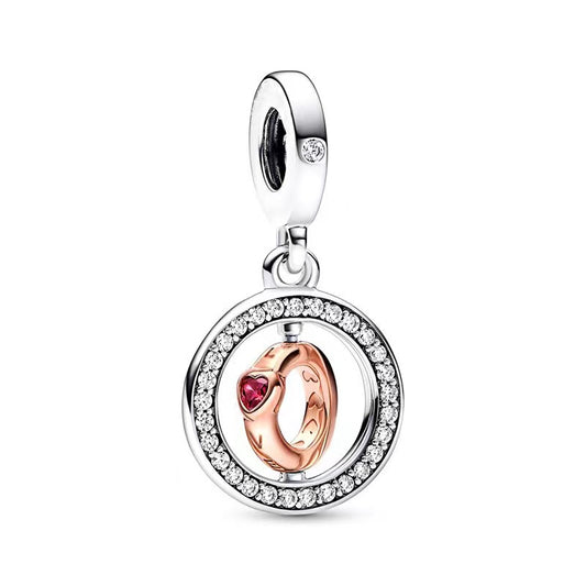 Rose Gold Plated Dangle Ring Charm Beads Fit Original Pandora 925 Sterling Silver DIY Jewelry MD1443