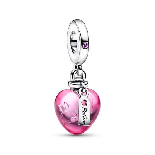 Love Potion Murano Glass Heart Charm Bead Fit Original 925 Sterling Silver Pandora Bracelet DIY Women Jewelry SS1454