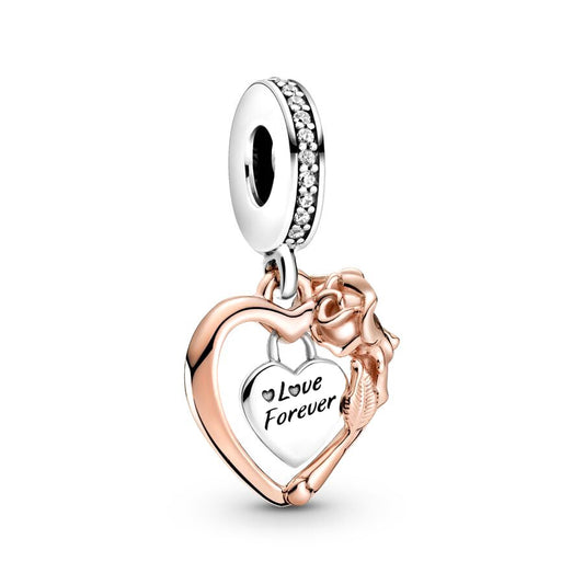 Rose Gold Plated Dangle Love Forever Charm Beads Fit Original Pandora 925 Sterling Silver DIY Jewelry MD1462