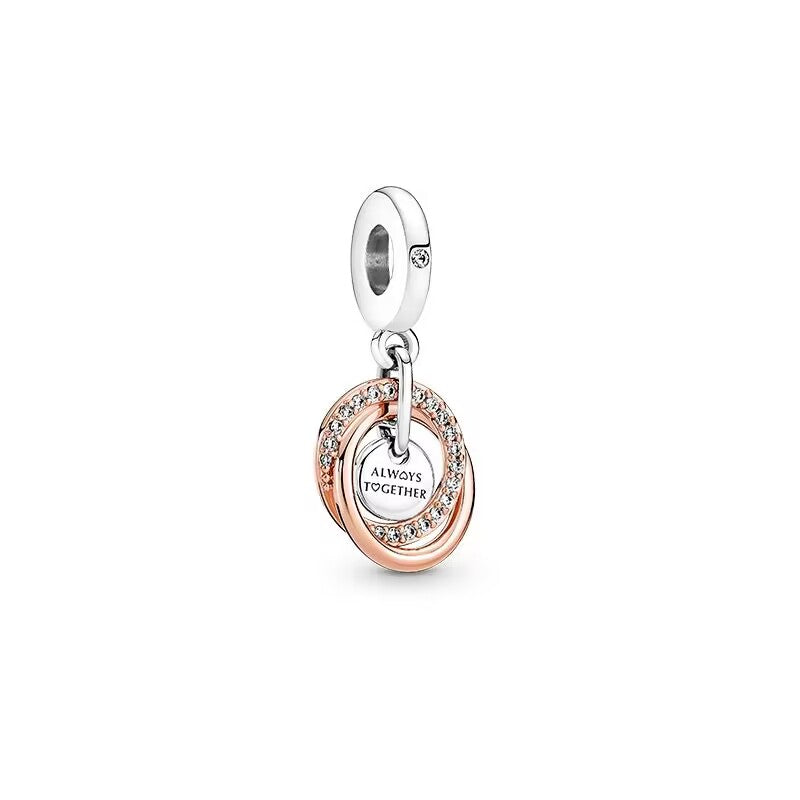 Rose Gold Plated Dangle Charm Beads Fit Original Pandora 925 Sterling Silver DIY Jewelry MD1464