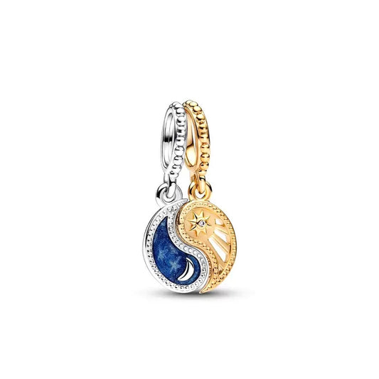 Gold  plated moon-sun Charm Bead Fit Original Pandora Bracelet DIY Jewelry DZ1494
