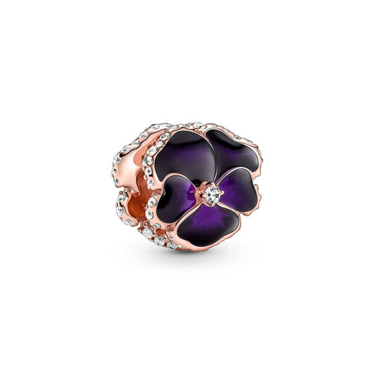 Rose Gold Purple Petals Charm Bead Fit Original Pandora Silver 925 Bracelet DIY Jewelry MZ149