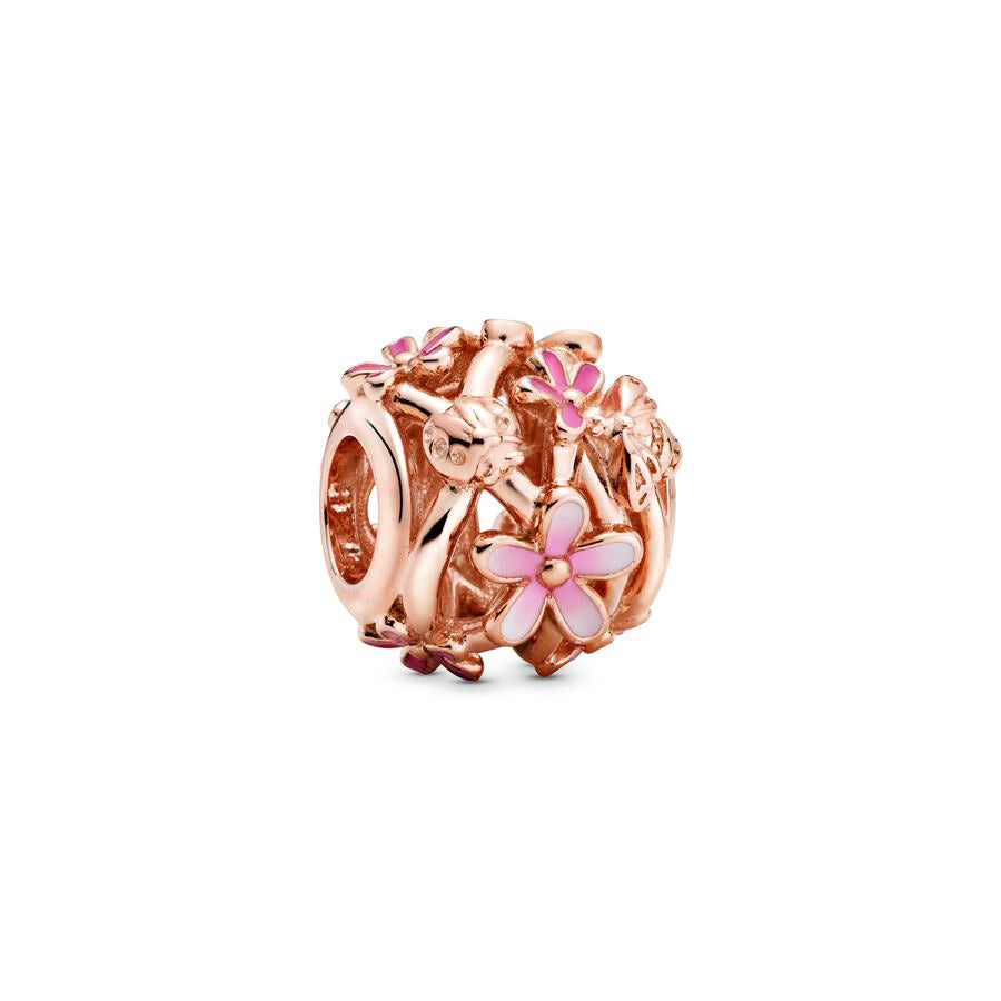 Rose Gold Pink Flowers Charm Bead Fit Original Pandora Silver 925 Bracelet DIY Jewelry MZ151