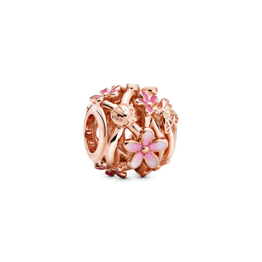 Rose Gold Plated Dangle Flower Charm Beads Fit Original Pandora 925 Sterling Silver DIY Jewelry MD151