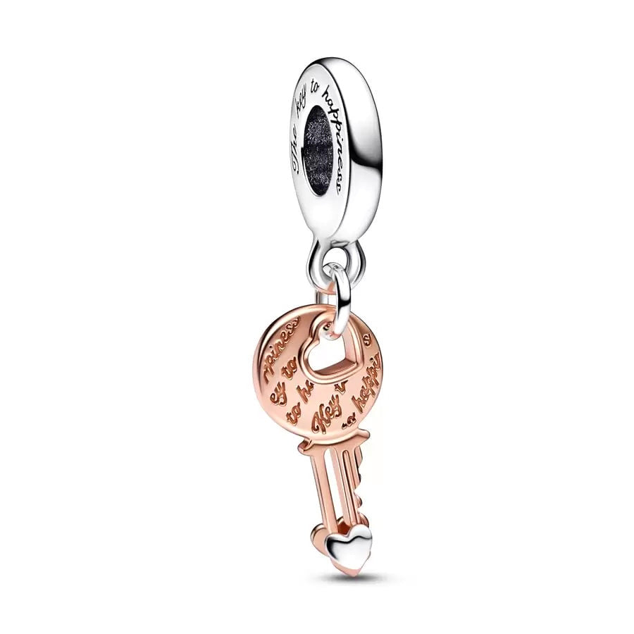 Rose Gold Plated Dangle Key Charm Beads Fit Original Pandora 925 Sterling Silver DIY Jewelry MD1536