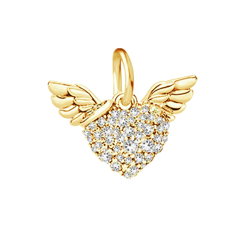 Gold plated Winged Heart Charm Bead Fit Original Pandora Bracelet DIY Jewelry DZ1537