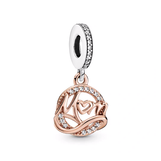 Rose Gold Plated Dangle Mom Charm Beads Fit Original Pandora 925 Sterling Silver DIY Jewelry MD1540