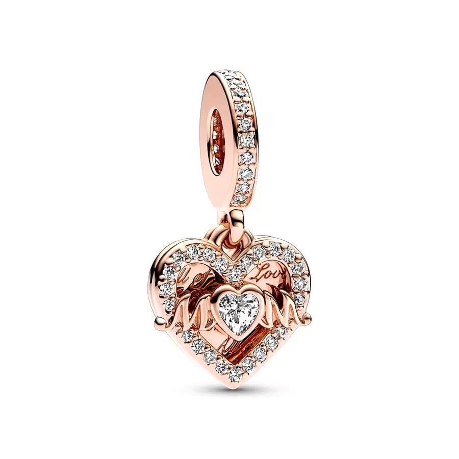 Rose Gold Plated Dangle Mom Charm Beads Fit Original Pandora 925 Sterling Silver DIY Jewelry MD1545