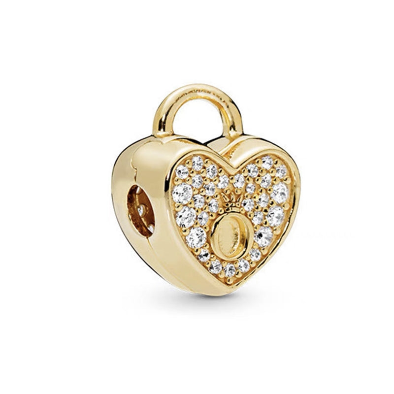 Gold Plated Series Heart Charm Bead Fit Original Pandora 925 Sterling Silver Bracelet DIY Jewelry ZZ1564