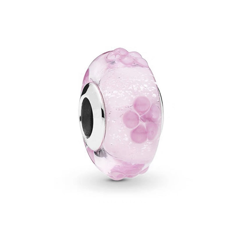 Pink Glass Charm Bead Fit Original 925 Sterling Silver Pandora Bracelet DIY Women Jewelry  SS1586