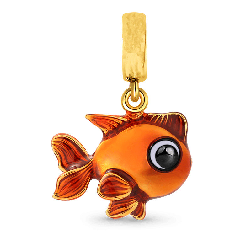 Gold plated Goldfish Charm Bead Fit Original Pandora Bracelet DIY Jewelry DZ1589