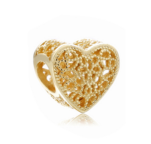 Gold Plated Series Heart Charm Bead Fit Original Pandora 925 Sterling Silver Bracelet DIY Jewelry ZZ1600