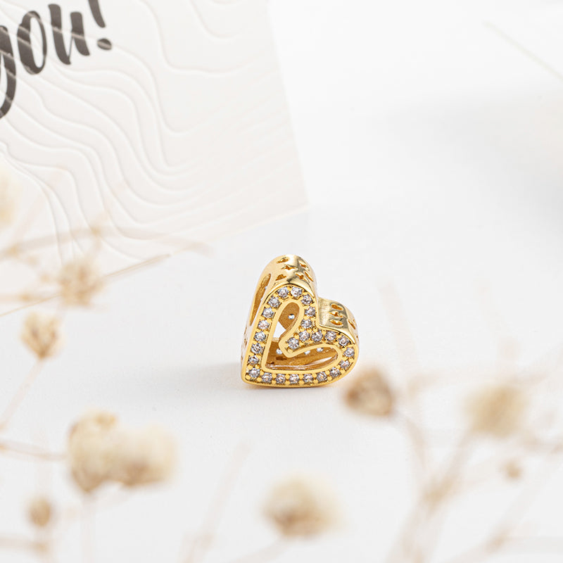 Gold Plated Series Heart Charm Bead Fit Original Pandora 925 Sterling Silver Bracelet DIY Jewelry ZZ1607